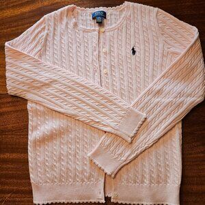 Polo Ralph Lauren NWOT Pink Mini-Cable Cotton Cardigan Girls LG Sweater